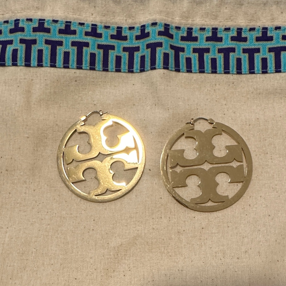 Tory Burch Gold Logo Hoop Earrings
